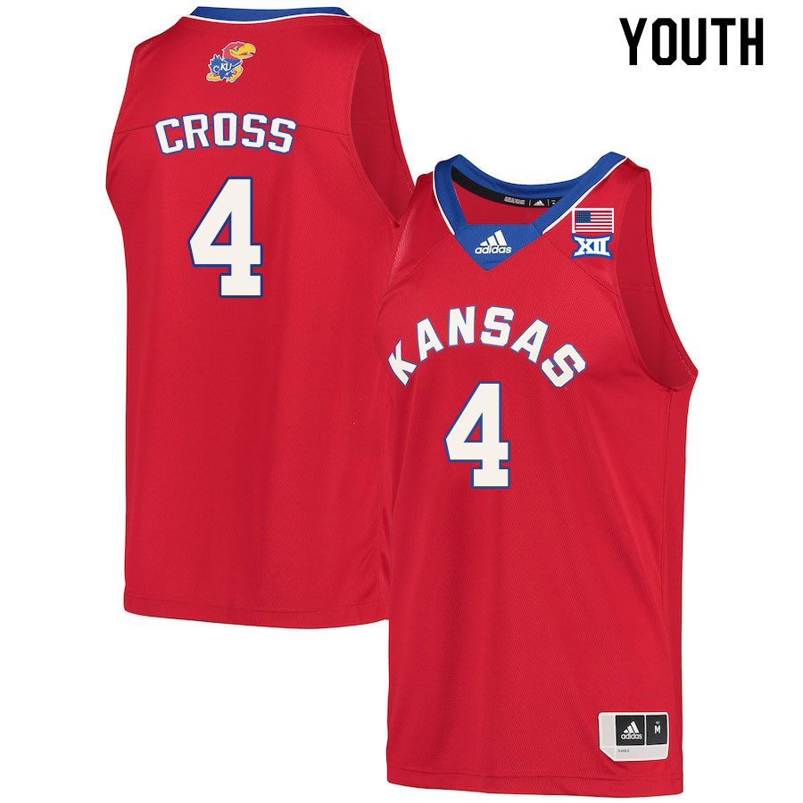 Youth #4 Justin Cross Kansas Jayhawks College Basketball Jerseys Stitched Sale-Red
